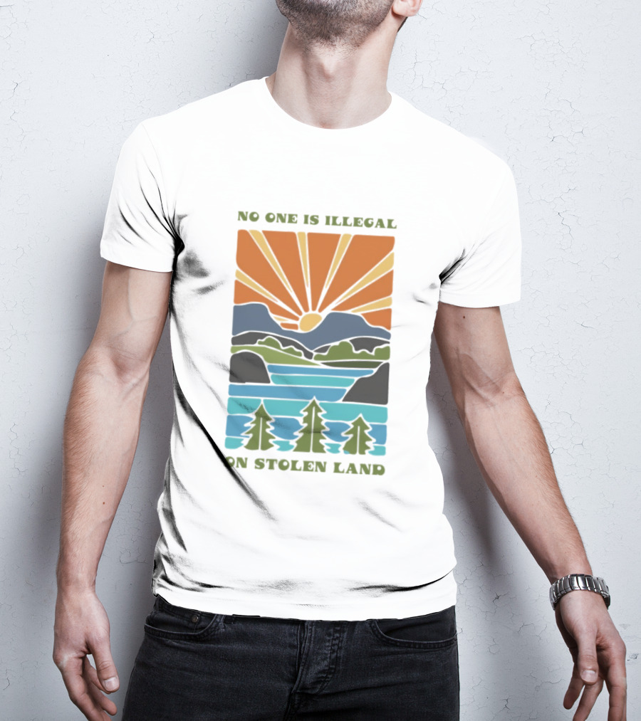 Billie Eilish No One Is Illegal On Stolen Land Sunset Scenic Mountains And Forest T-Shirt