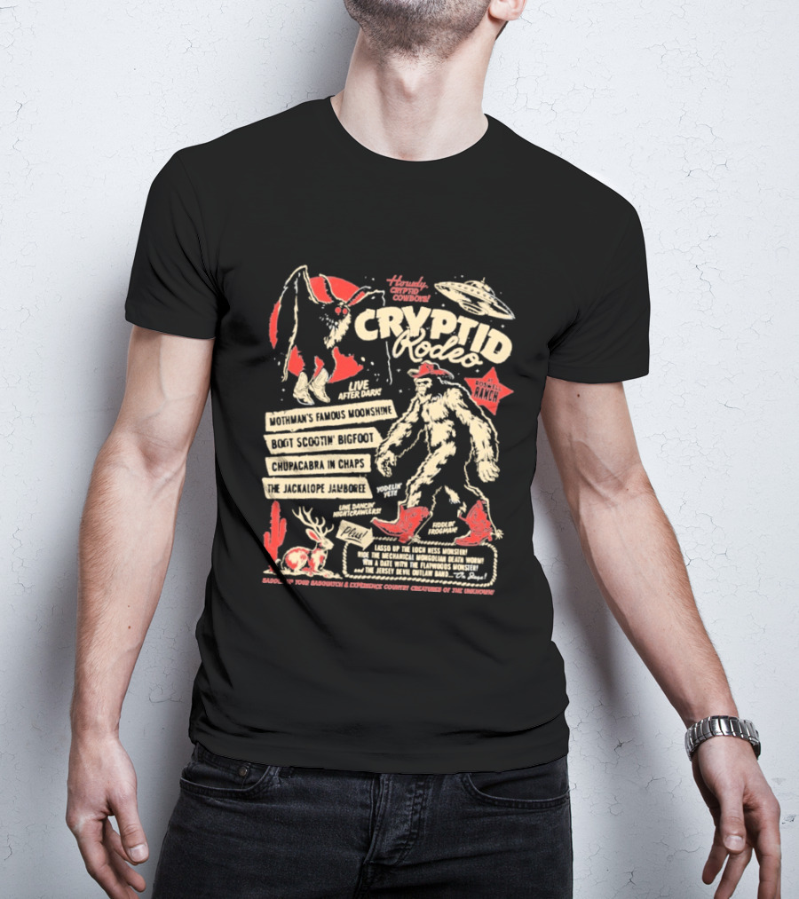 Howdy Cryptid Rodeo Yeti Sasquatch UFO Cactus Jackalope Chupacabra T-Shirt