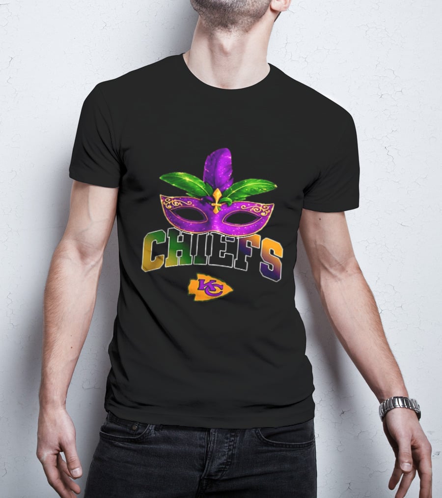 Kansas City Chiefs Mardi Gras Mask Fleur De Lis T-Shirt