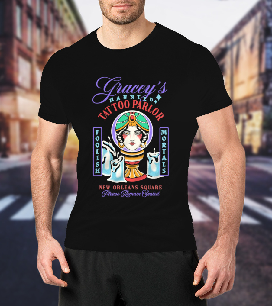 Gracey's Haunted Tattoo Parlor Leota Variant Foolish Mortals New Orleans Square T-Shirt