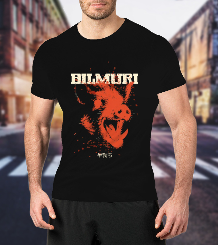 Bilmuri Splattered Hog Design With Japanese Characters T-Shirt