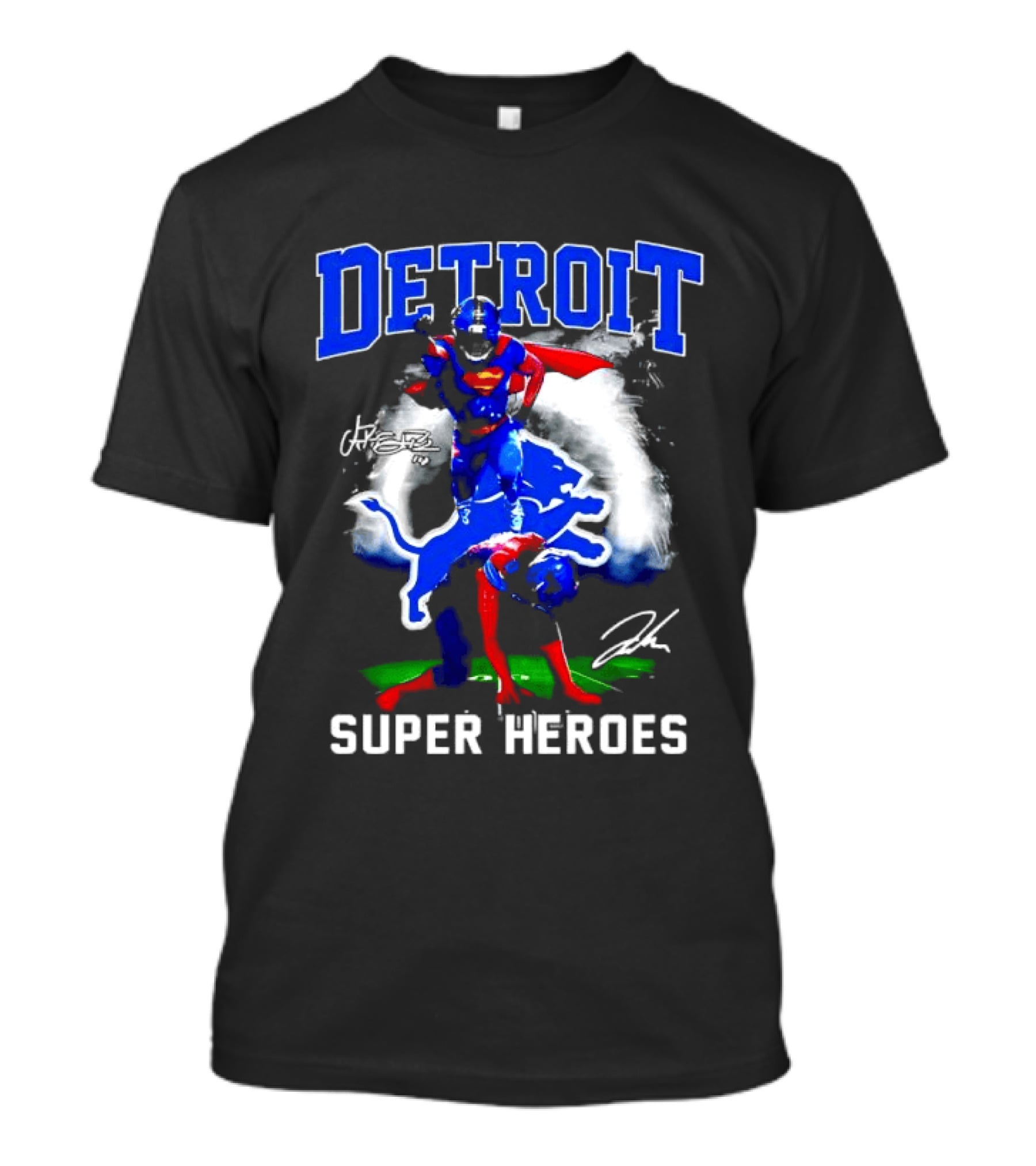 Amon Ra St. Brown Jahmyr Gibbs Superman Detroit Lions Super Heroes T-Shirt