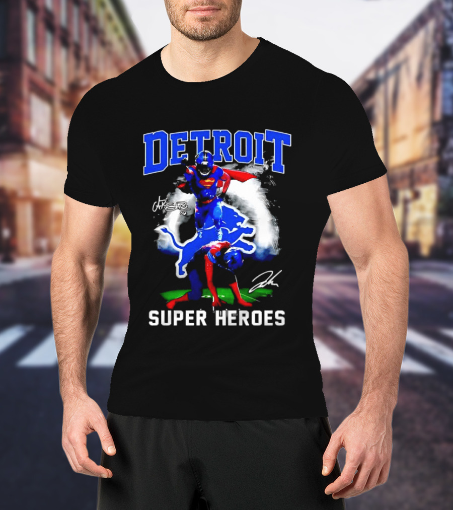 Amon Ra St. Brown Jahmyr Gibbs Superman Detroit Lions Super Heroes T-Shirt