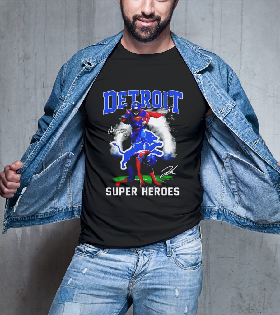 Amon Ra St. Brown Jahmyr Gibbs Superman Detroit Lions Super Heroes T-Shirt