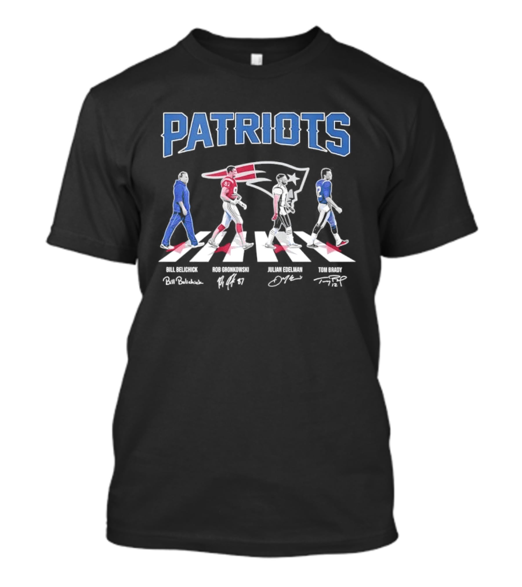 New England Patriots Abbey Road Bill Belichick Rob Gronkowski Julian Edelman Tom Brady Parade T-Shirt