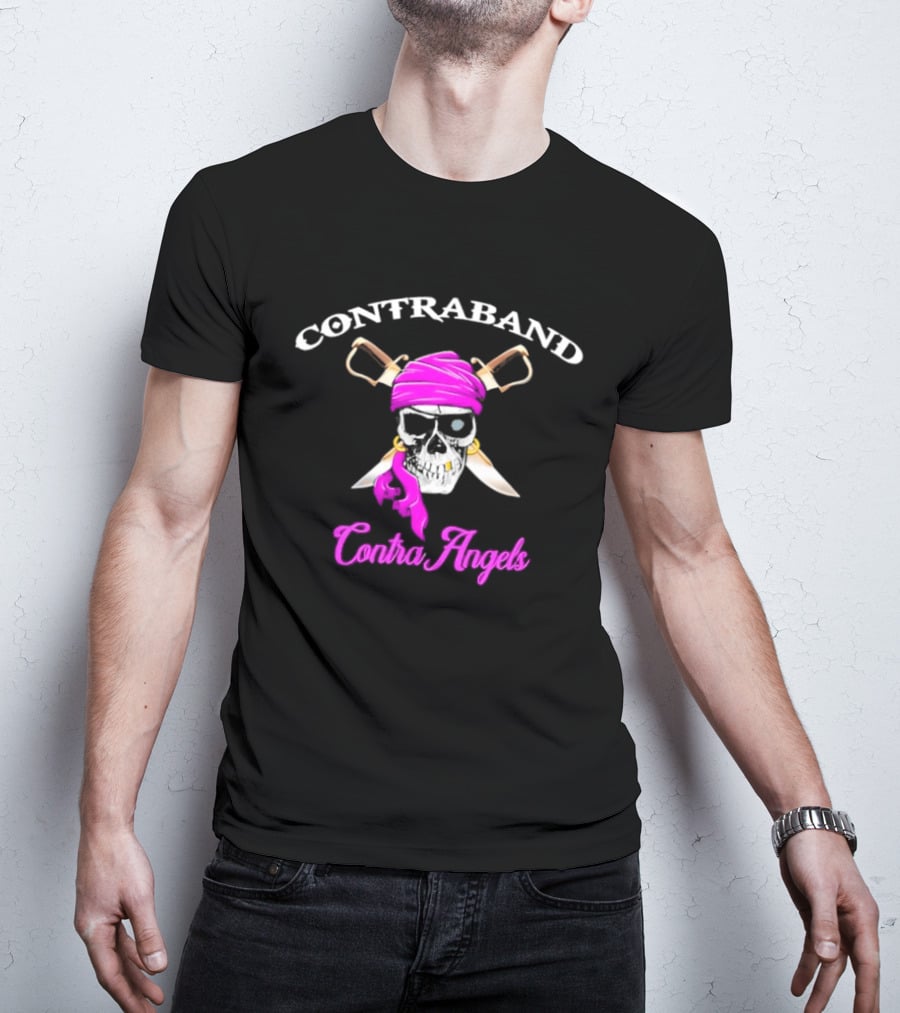 Contraband ContraAngels Skull Pirate Bandana And Swords T-Shirt