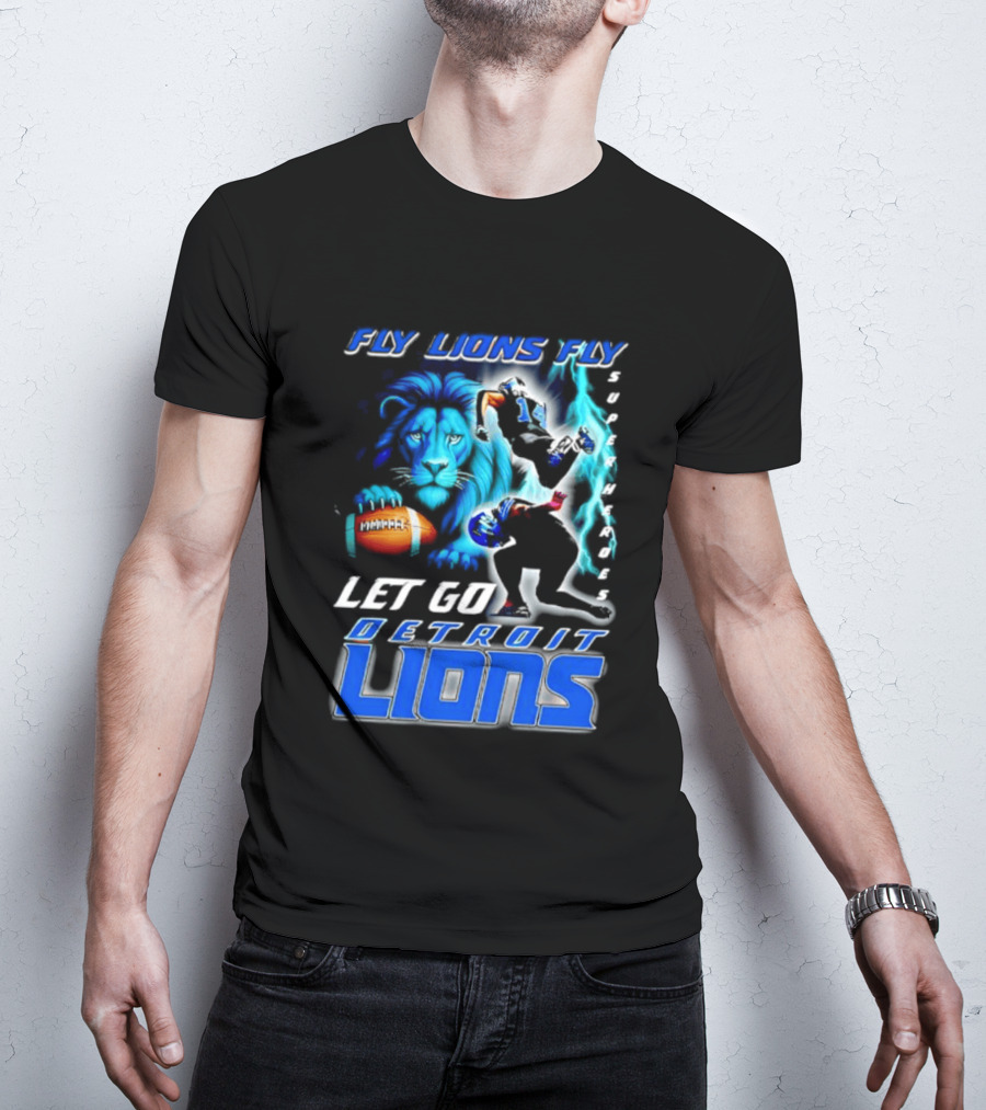 Fly Lions Fly Let Go Detroit Lions Football Journey T-Shirt
