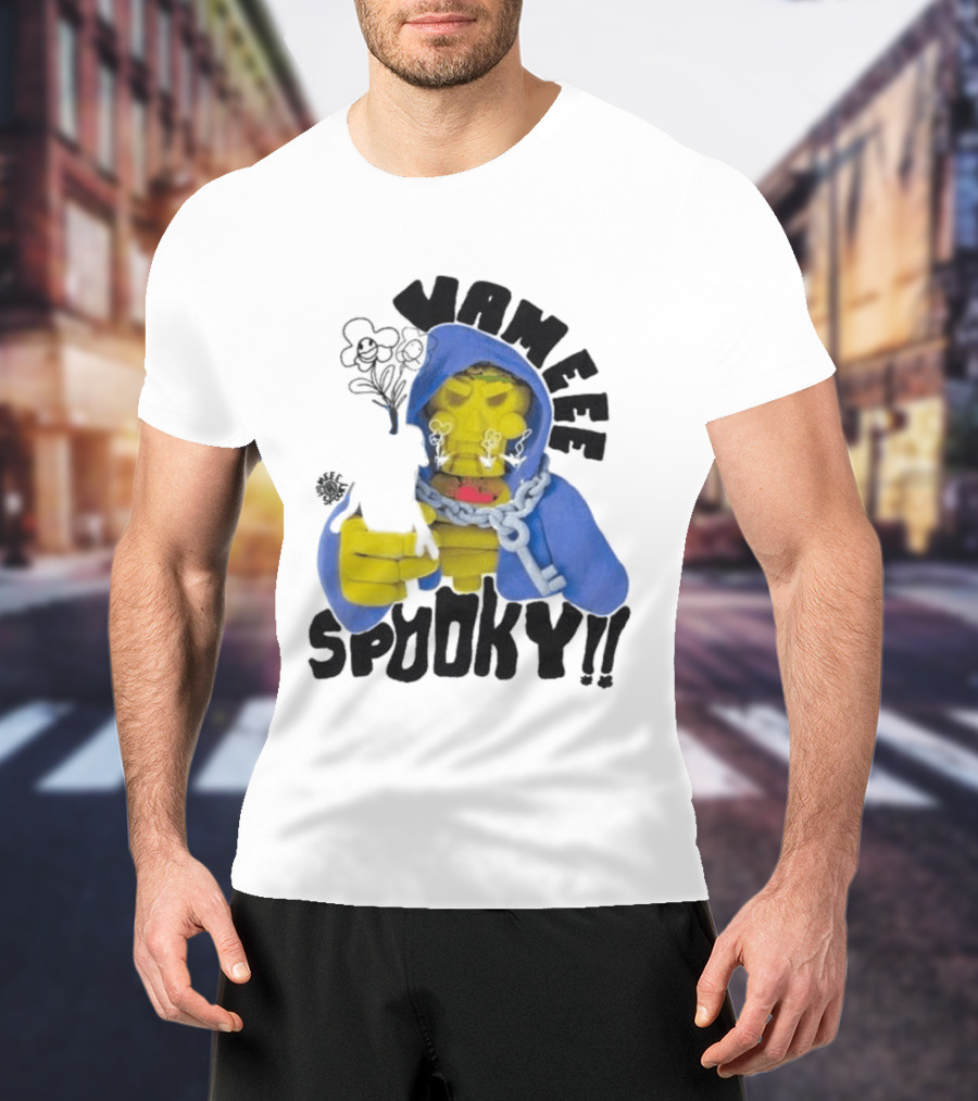 Vameee Spooky Skeleton In Blue Hood With Chains T-Shirt