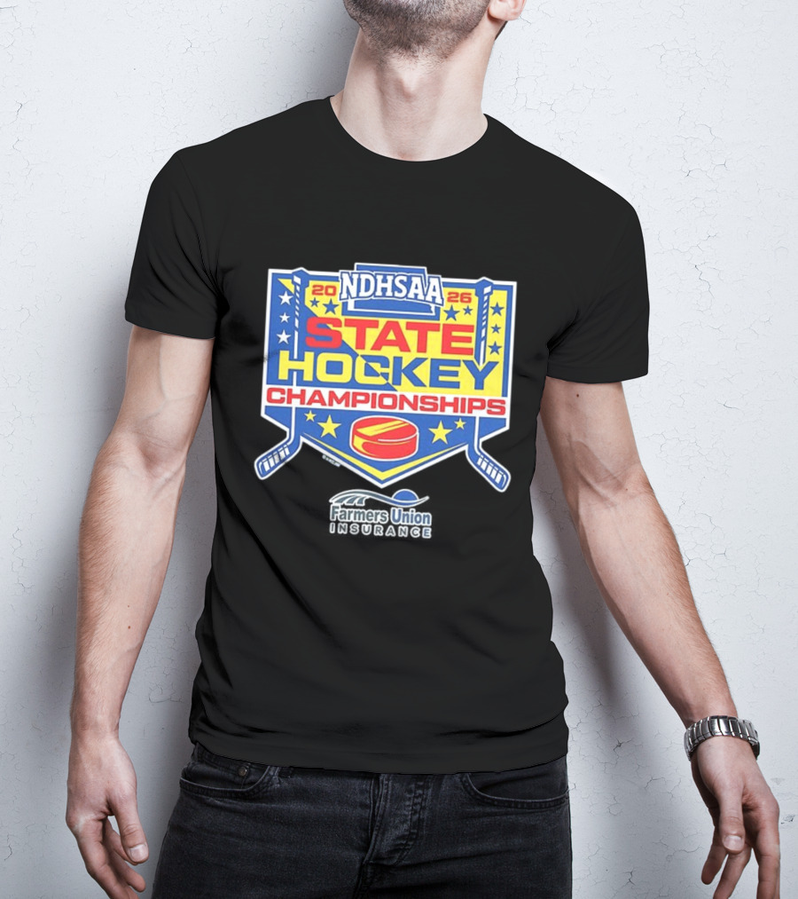 NDHSAA 2026 State Hockey Championships Merchandise Farmers Union Insurance T-Shirt