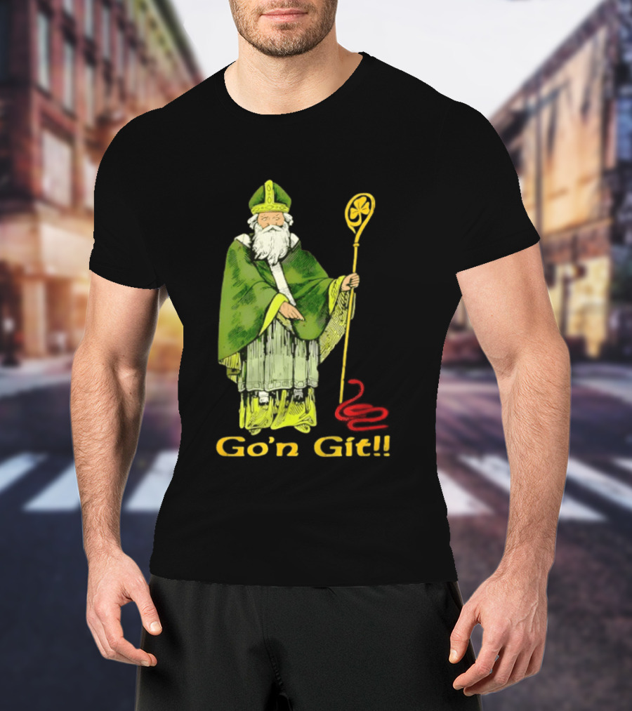 Go'n Git St Patrick Vintage Illustration With Staff And Smoke T-Shirt