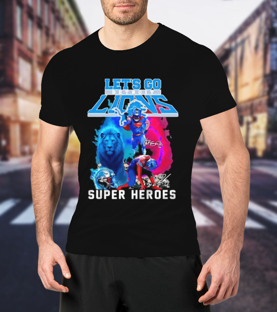 Let's Go Detroit Lions Jahmyr Gibbs Amon Ra St Brown Super Heroes T-Shirt