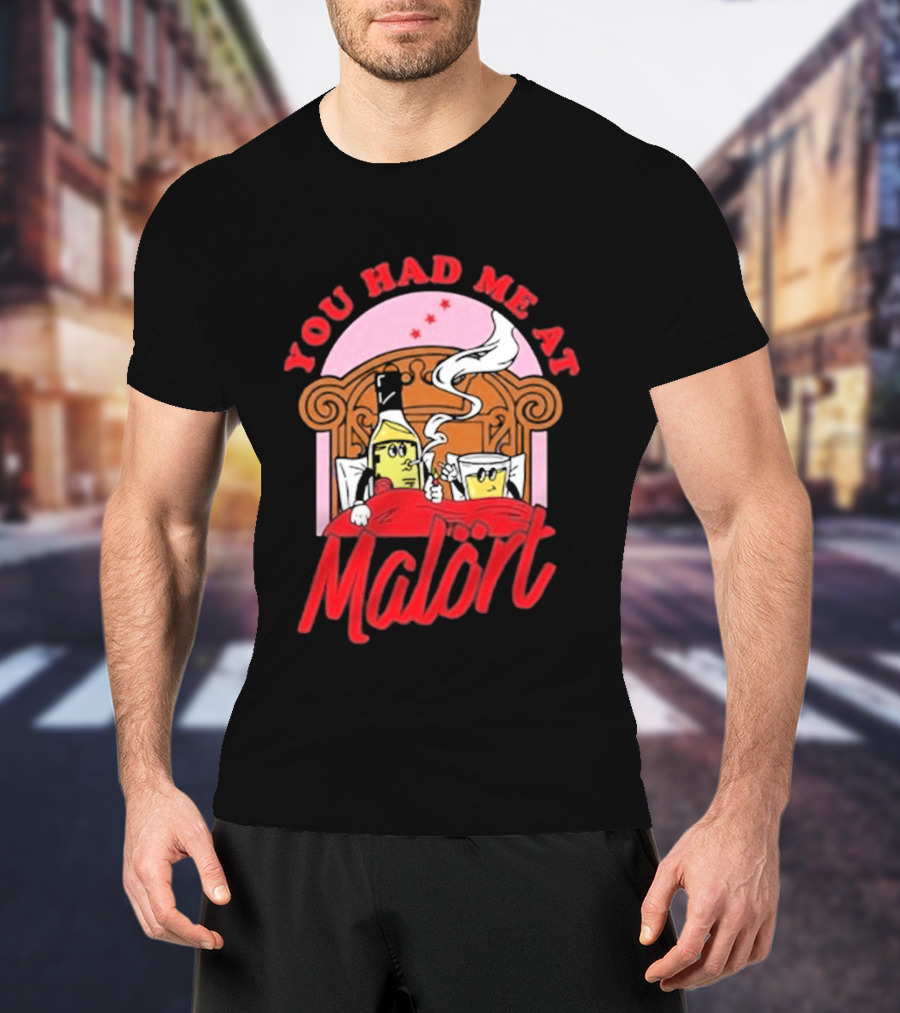 You Had Me At Malört Funny Whiskey Bottle And Glass Bedroom Scene T-Shirt