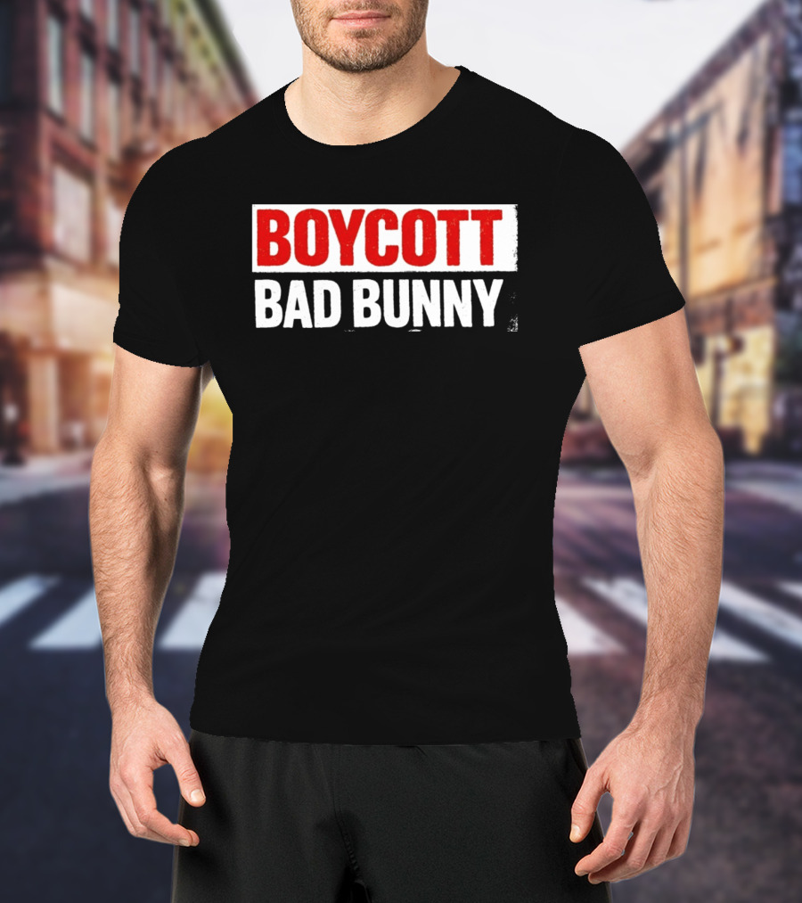 Boycott Bad Bunny Text Bold Red And White T-Shirt
