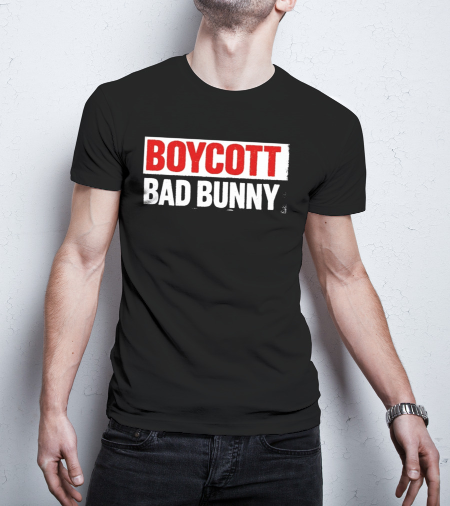 Boycott Bad Bunny Text Bold Red And White T-Shirt