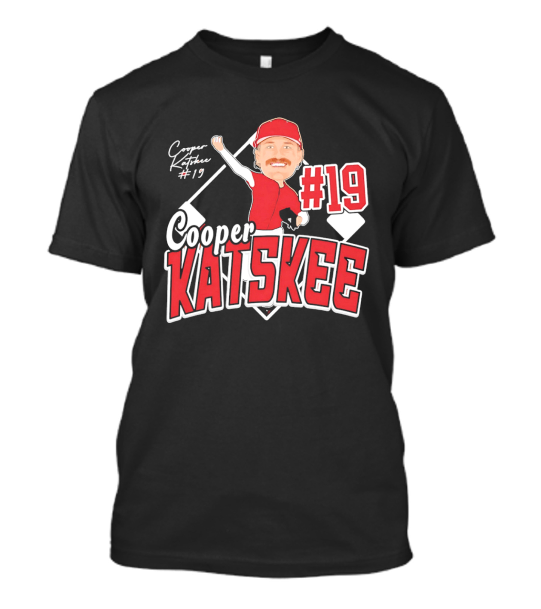 Cooper Katskee #19 Nebraska Baseball Caricature T-Shirt
