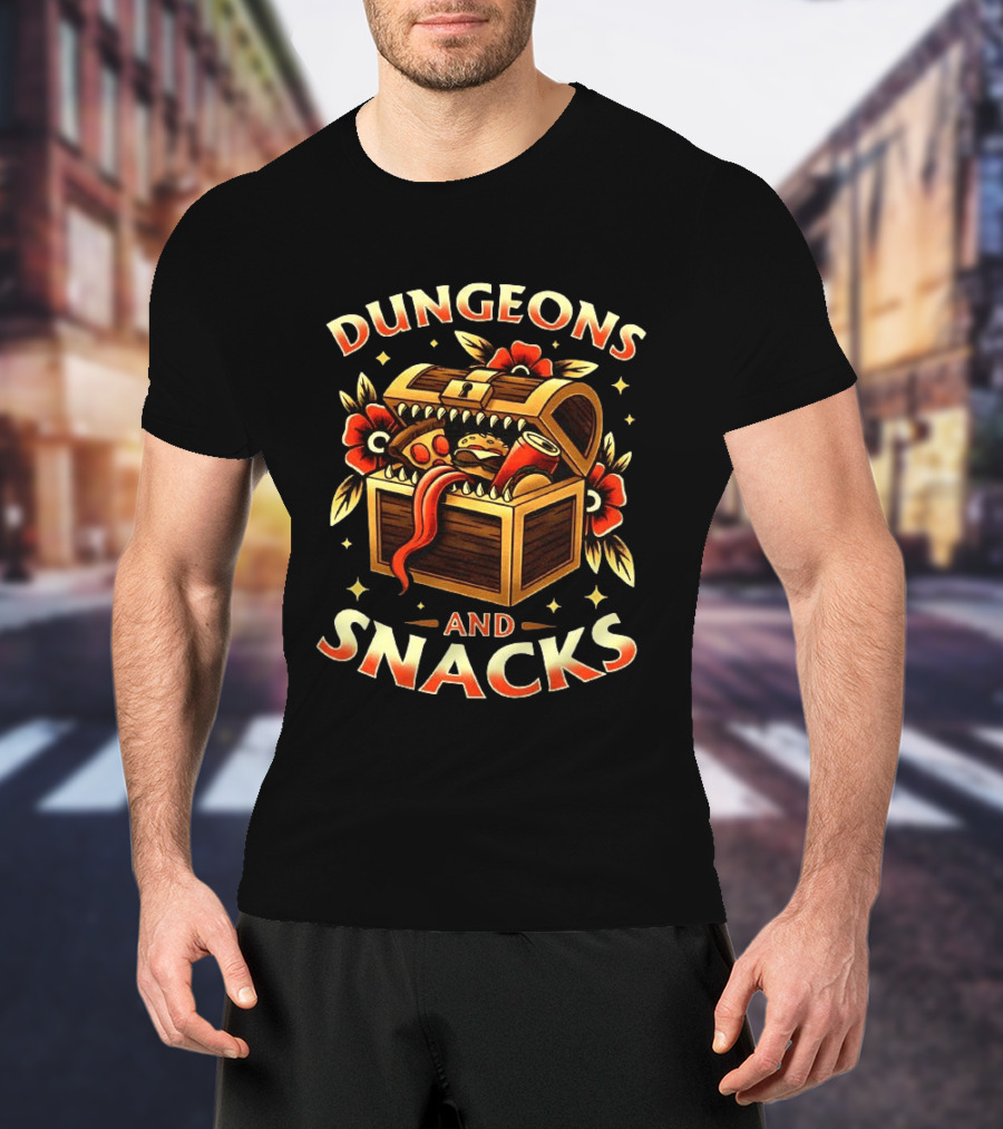 Dungeons And Snacks Mimic Treasure Chest Fantasy Humor T-Shirt