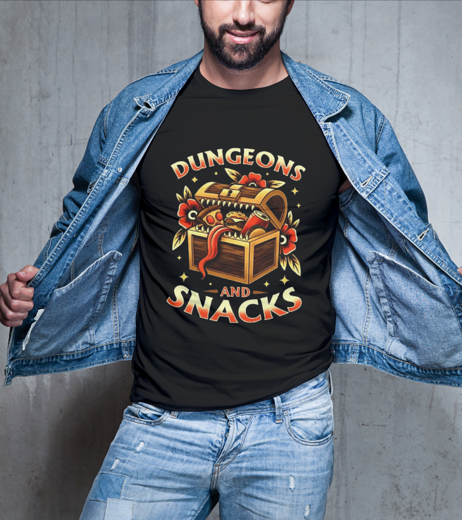 Dungeons And Snacks Mimic Treasure Chest Fantasy Humor T-Shirt