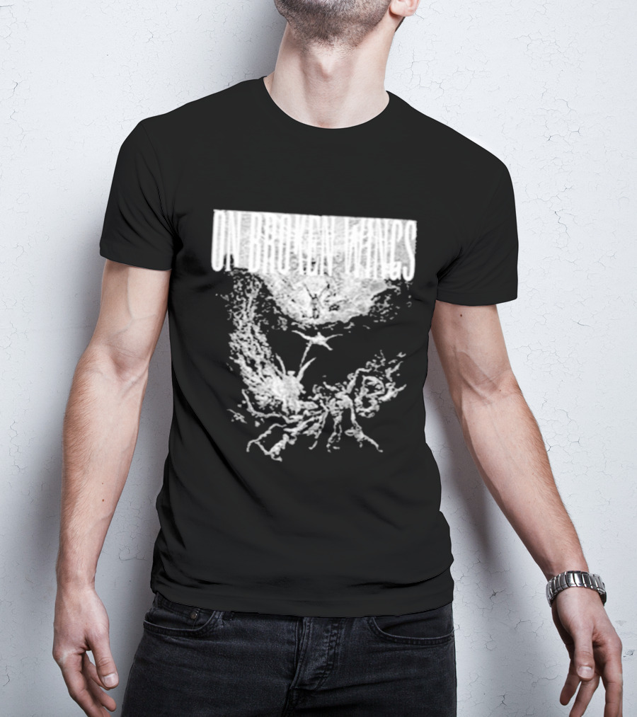 On Broken Wings Fallen Angel White Grunge T-Shirt