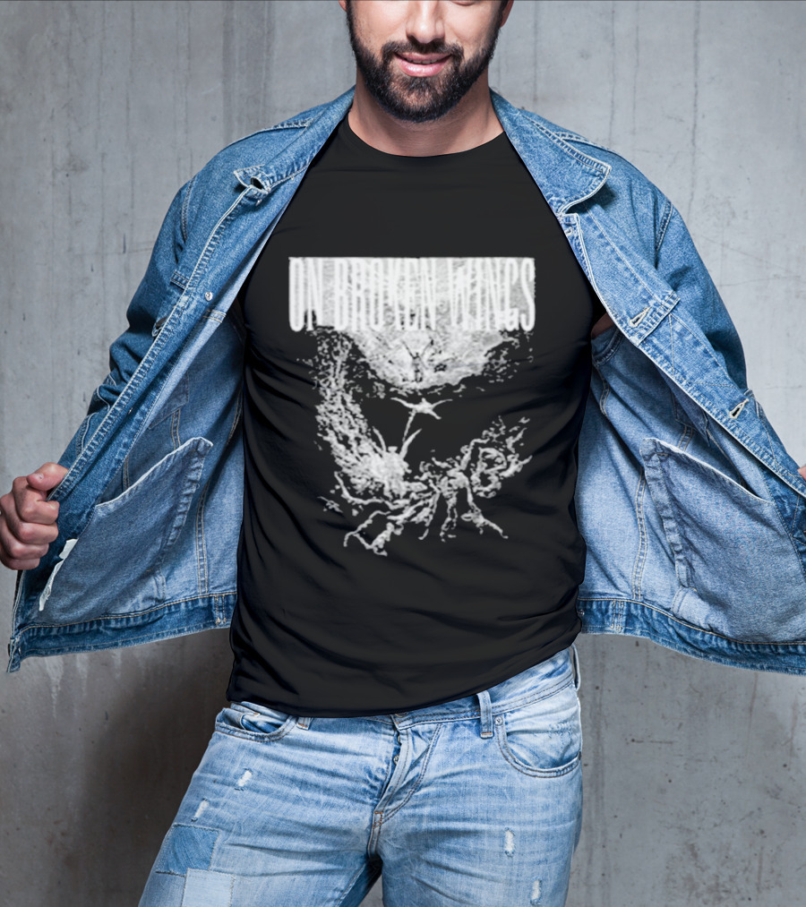On Broken Wings Fallen Angel White Grunge T-Shirt
