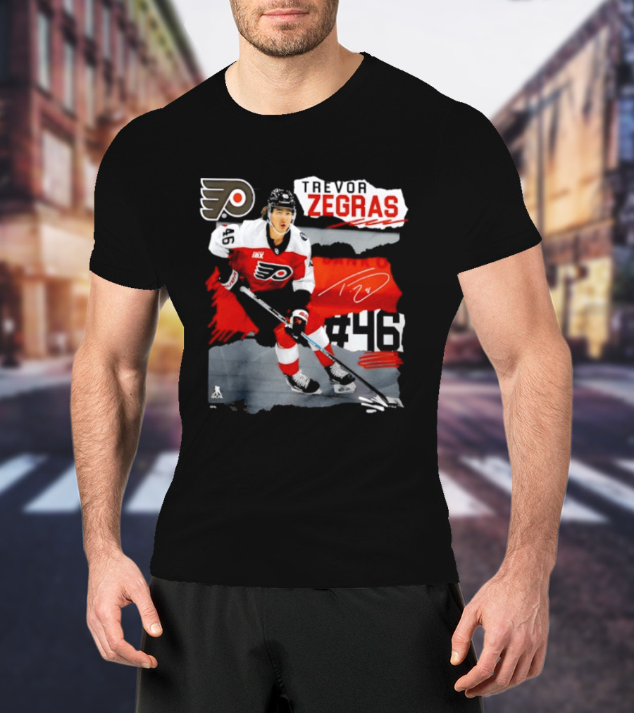 Philadelphia Flyers Trevor Zegras Hockey Player 46 Signature Ice Series T-Shirt