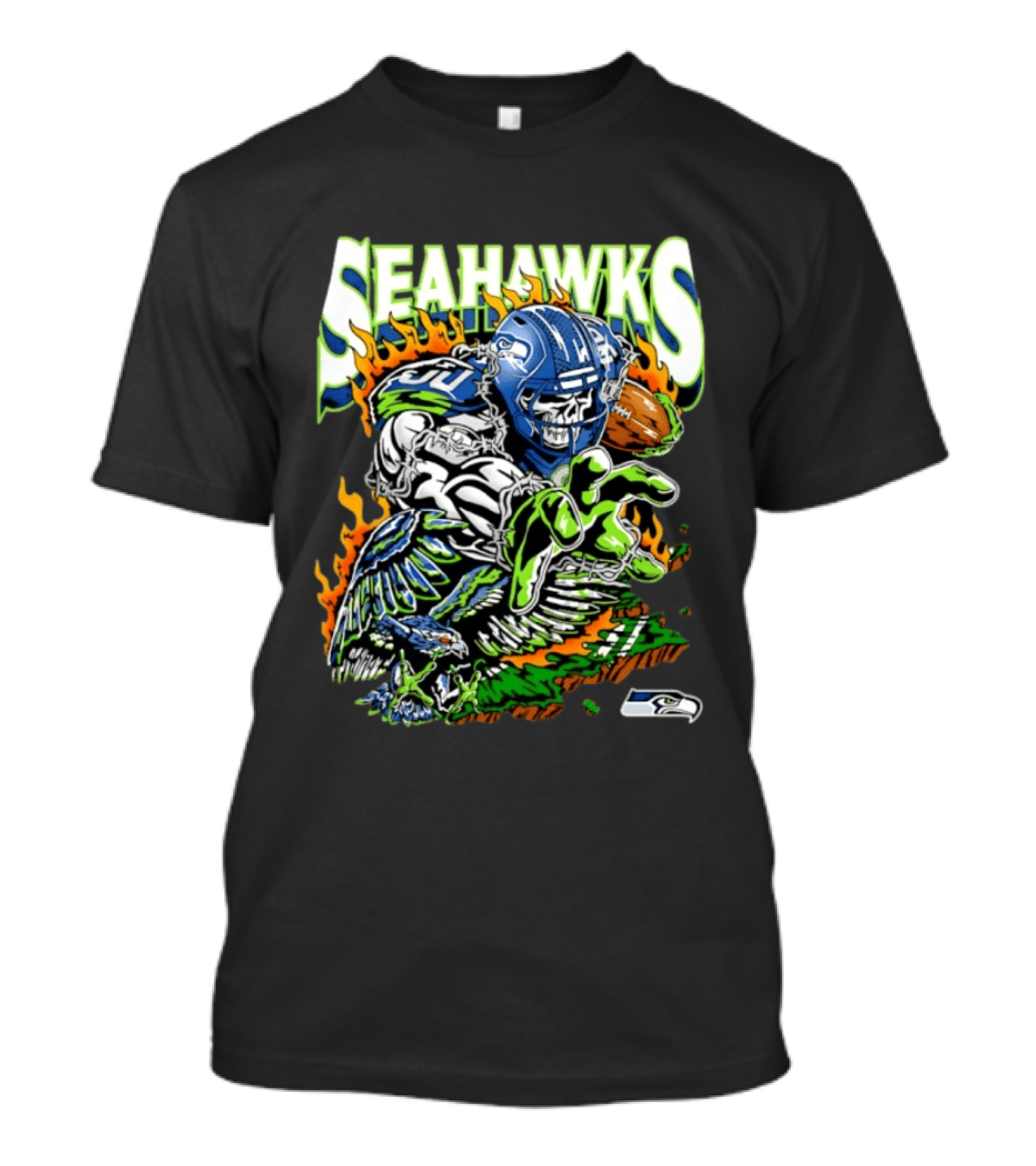 Seahawks Skull Firebird NFL Football Grunge T-Shirt