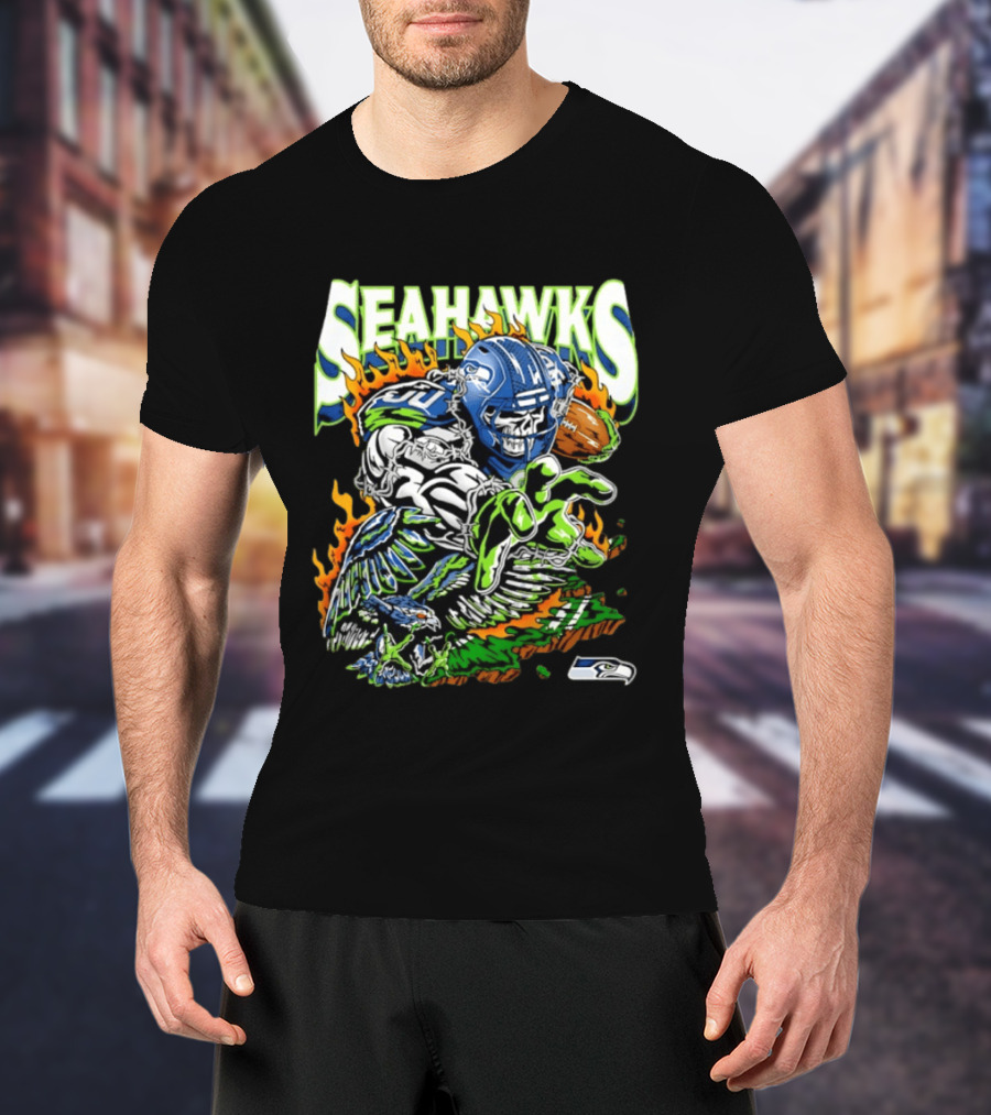 Seahawks Skull Firebird NFL Football Grunge T-Shirt