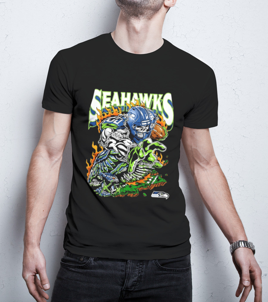 Seahawks Skull Firebird NFL Football Grunge T-Shirt
