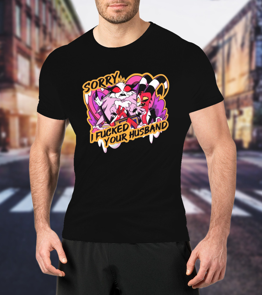 Sorry I Fucked Your Husband Characters With Purple And Red Comic T-Shirt
