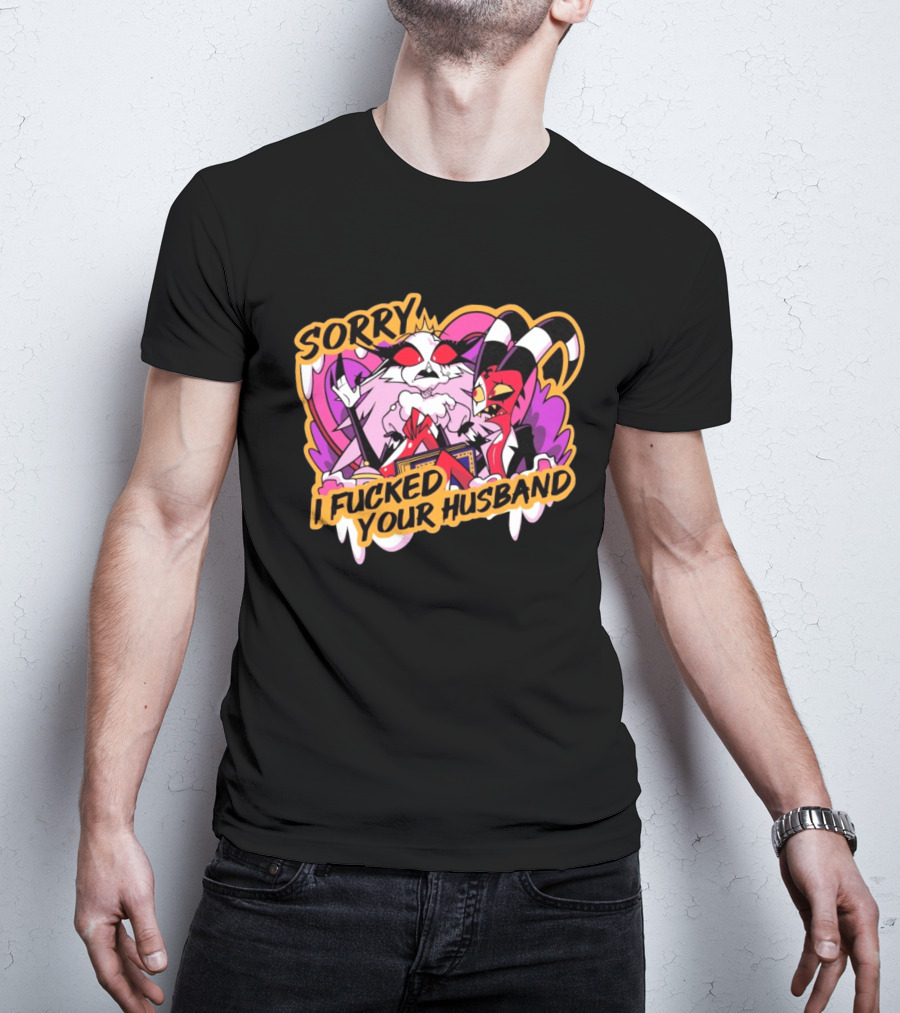 Sorry I Fucked Your Husband Characters With Purple And Red Comic T-Shirt
