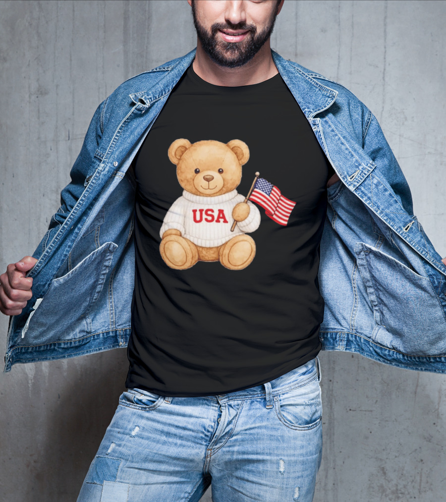 USA Teddy Bear Holding American Flag T-Shirt