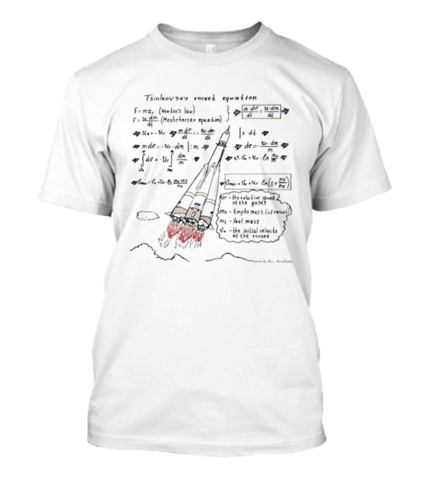 Konstantin Tsiolkovsky Rocket Science Equation Blueprint Sketch With Math And Spaceship T-Shirt