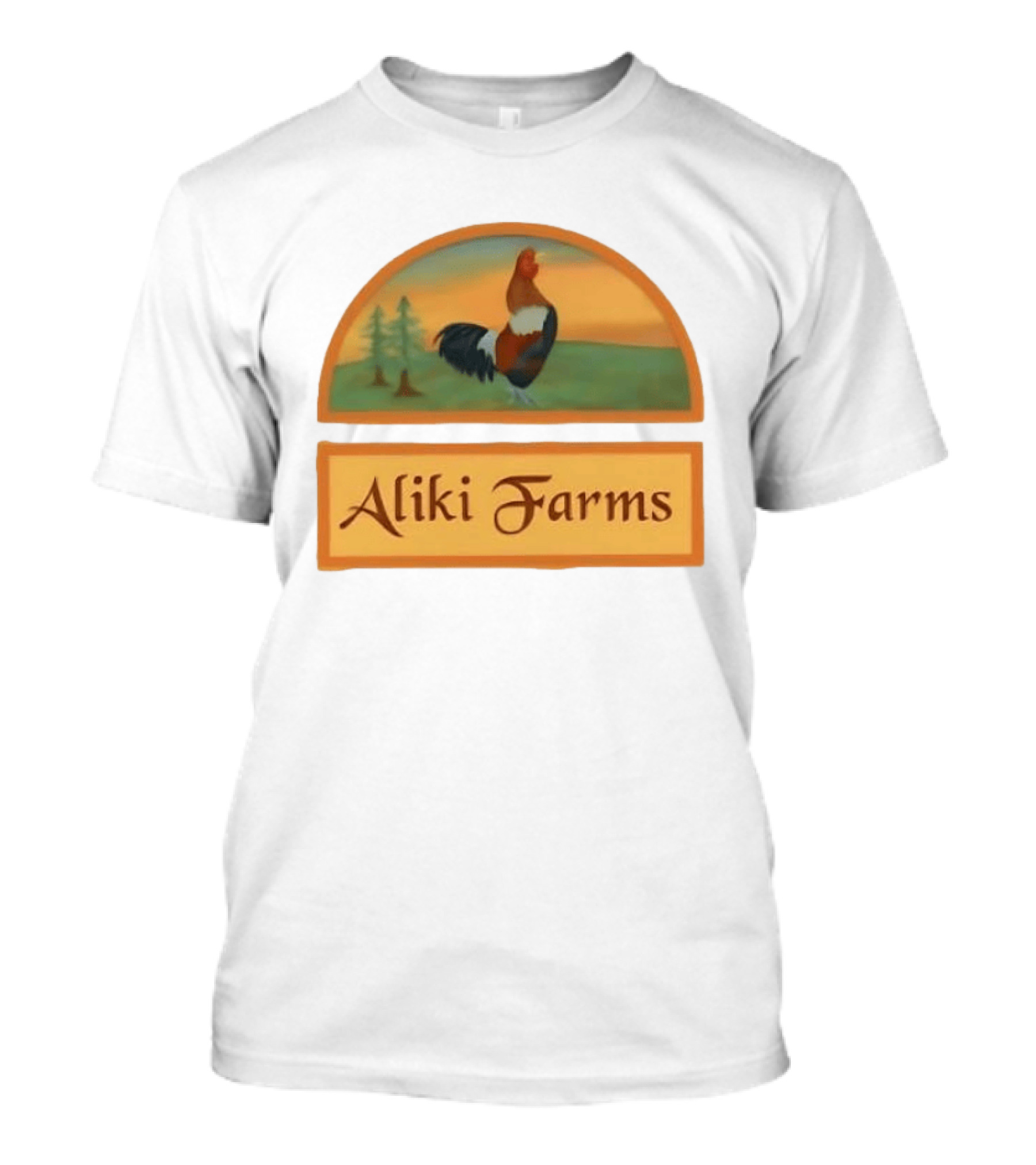 Aliki Farms Rooster Scene With Trees T-Shirt