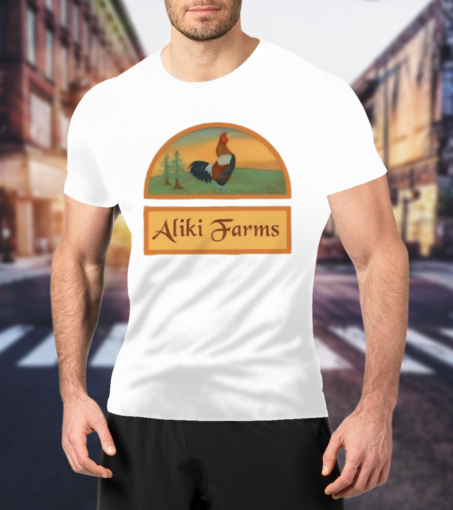 Aliki Farms Rooster Scene With Trees T-Shirt