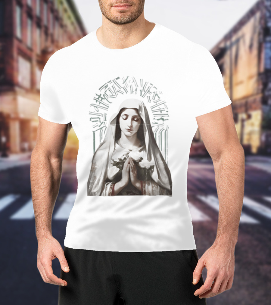 Virgin Mary With White Roses Holy Mary Mother Of Us Pray For Us Gothic T-Shirt