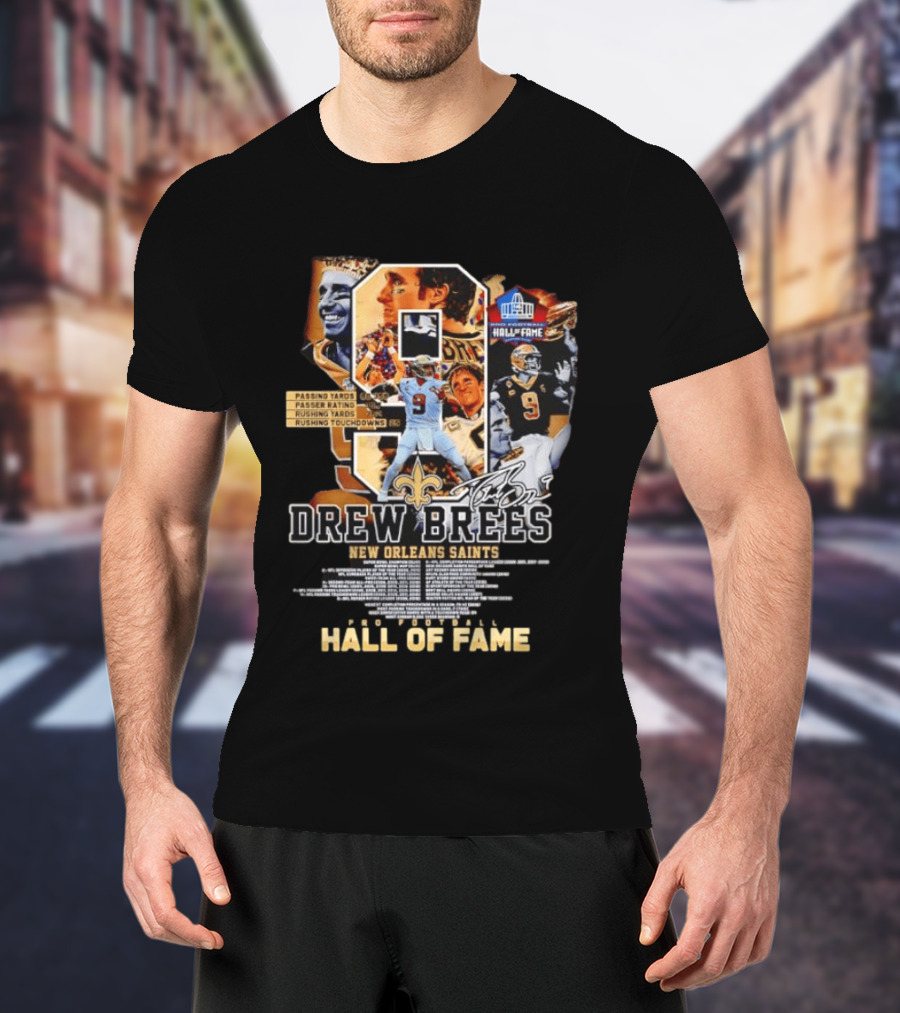 Drew Brees New Orleans Saints Hall Of Fame Passing Yards Touchdowns Memories T-Shirt