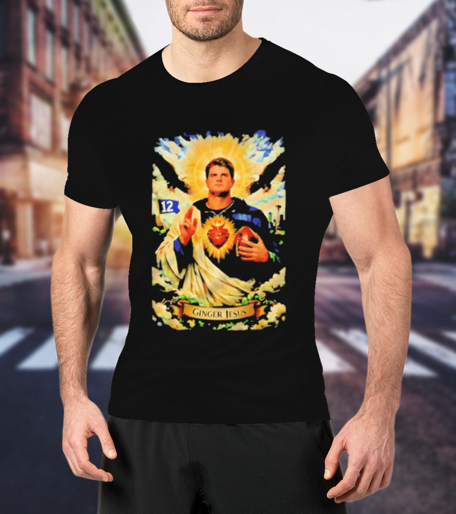 Ginger Jesus 12 Seattle Seahawks Football Halo Sacred Heart T-Shirt