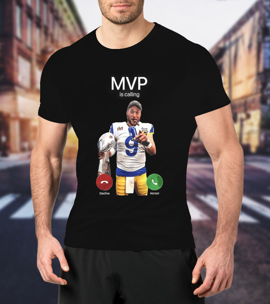 MVP Matthew Stafford Holding Trophy Los Angeles Football Celebration T-Shirt