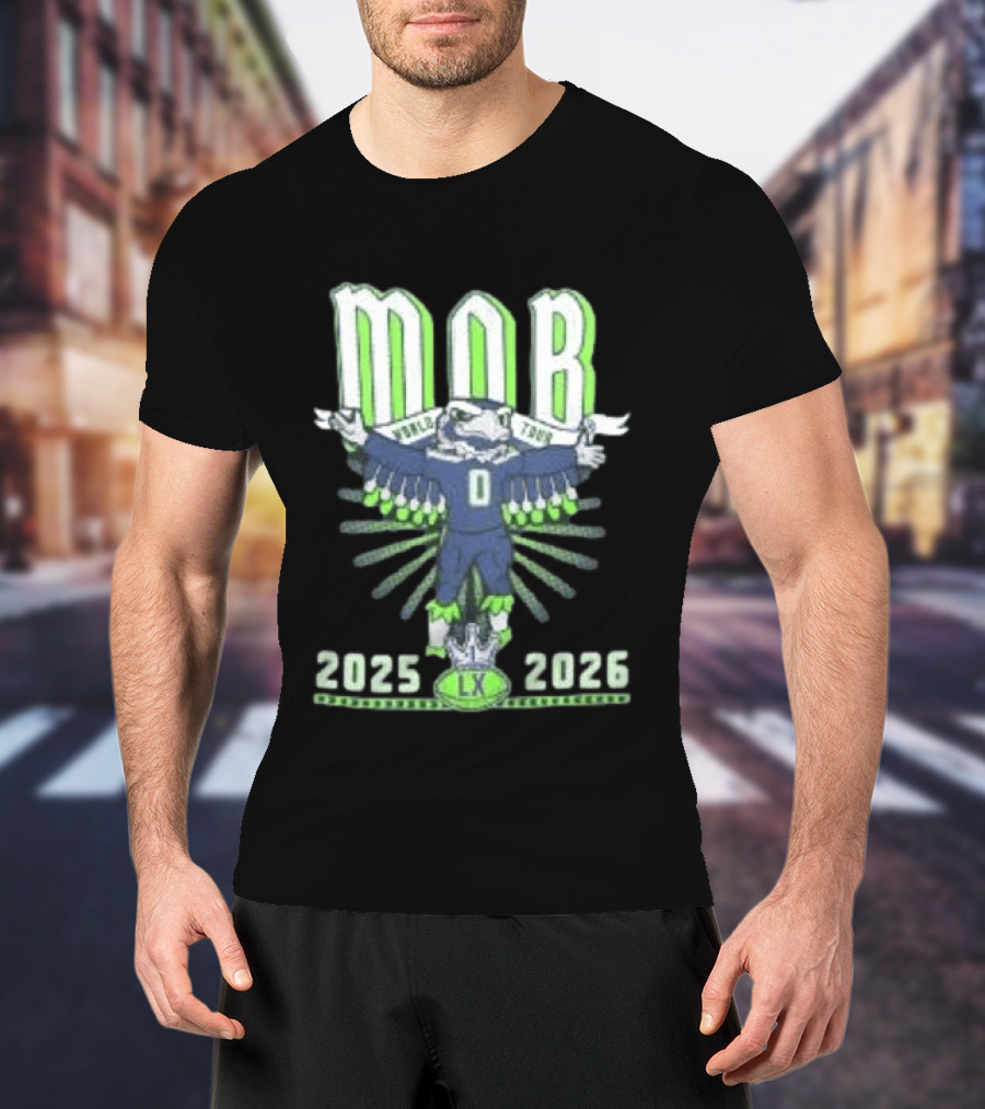 Seattle Seahawks MOB World Tour 2025 2026 Cartoon Bald Eagle Creature Olympic Washington LX T-Shirt