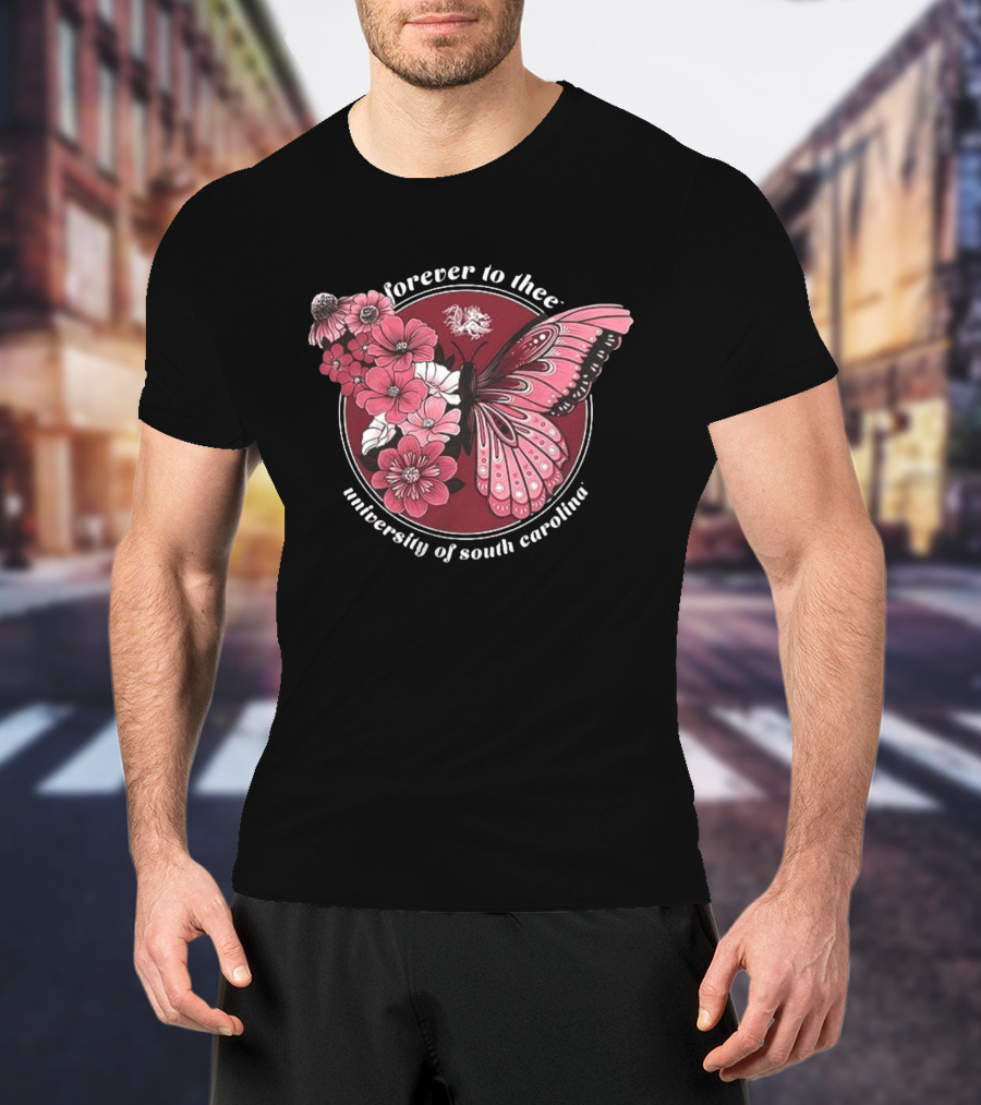 South Carolina Gamecocks Garnet Butterfly Forever To Thee University Flowers T-Shirt