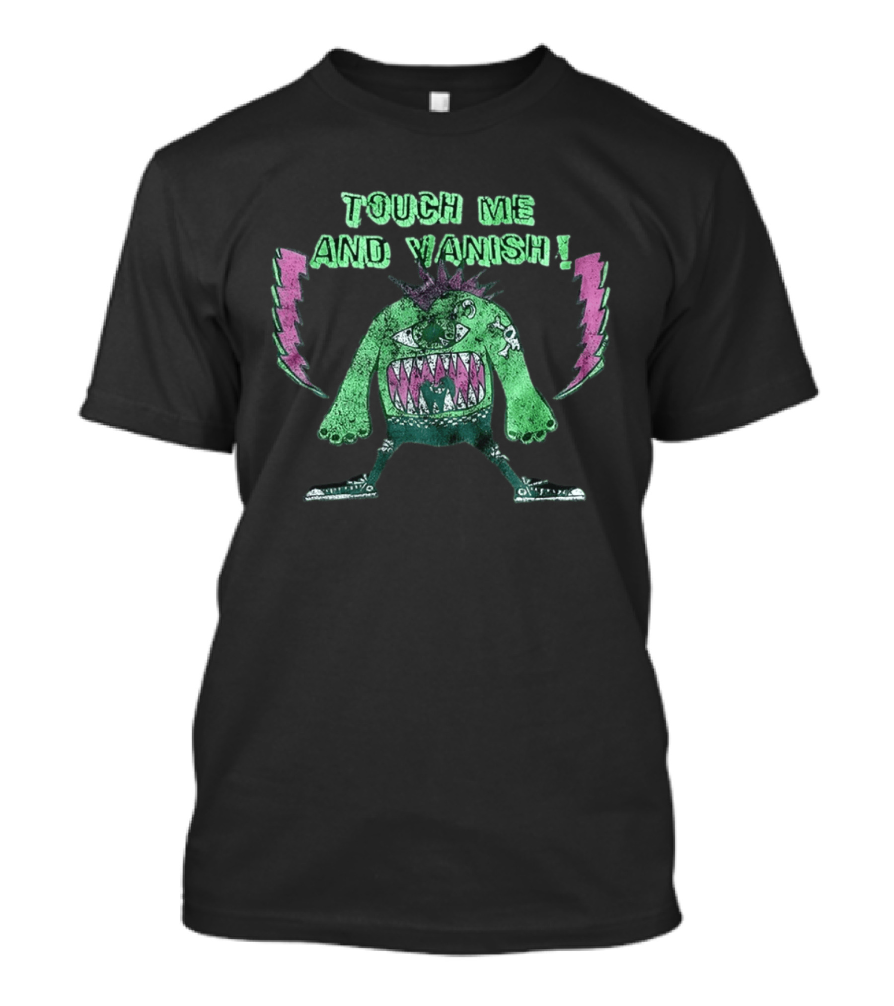 Touch Me And Vanish Monster With Lightning Bolts And Punk Spikes T-Shirt