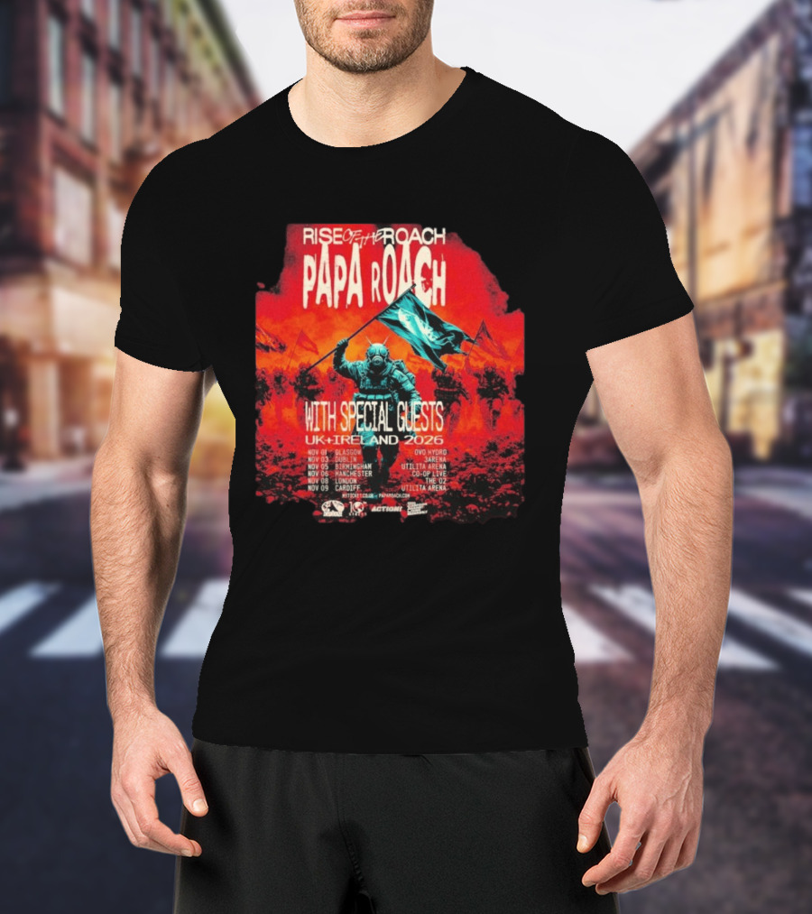 Papa Roach Rise Of The Roach With Special Guests UK Ireland Tour 2026 Dates Glasgow Dublin Birmingham Manchester London Cardiff T-Shirt