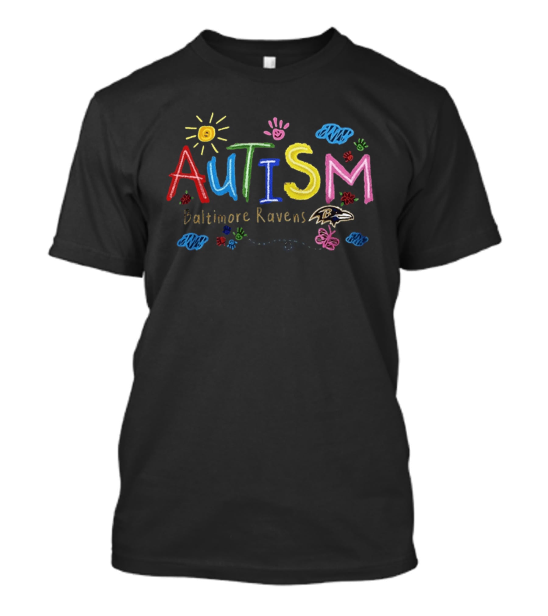 Baltimore Ravens Autism Awareness Teach Love Hope Colorful Puzzle Pieces T-Shirt