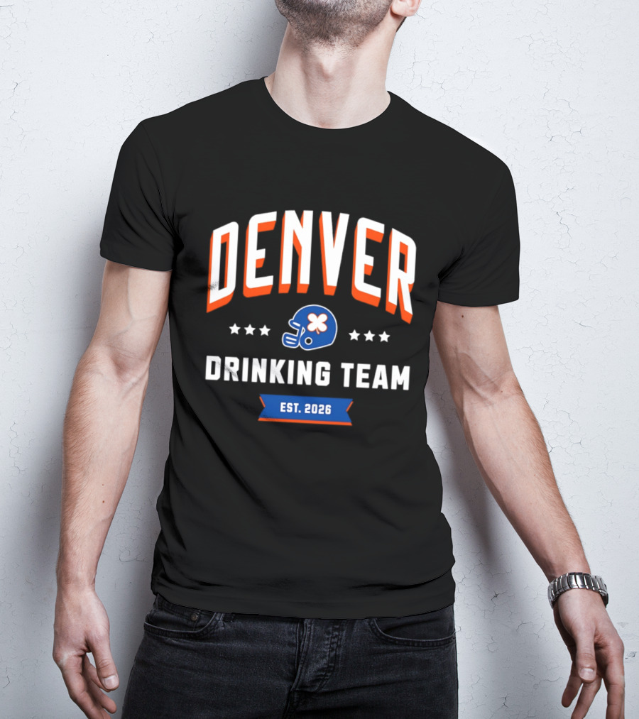 Denver Broncos Drinking Team St Patrick's Day Helmet Logo Est 2026 T-Shirt