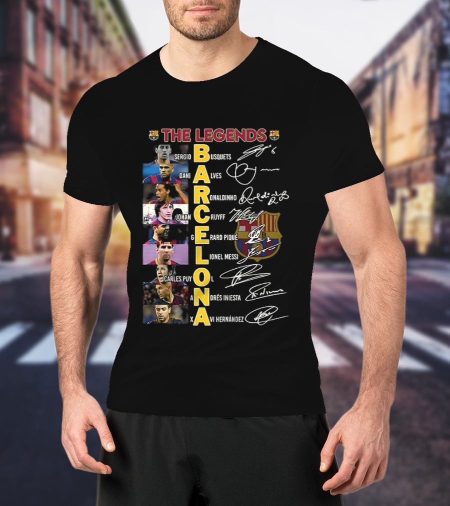 The Legends Barcelona Ronaldinho Sony Anderson Lionel Messi Xavi Hernandez David Villa Sergio Busquets T-Shirt