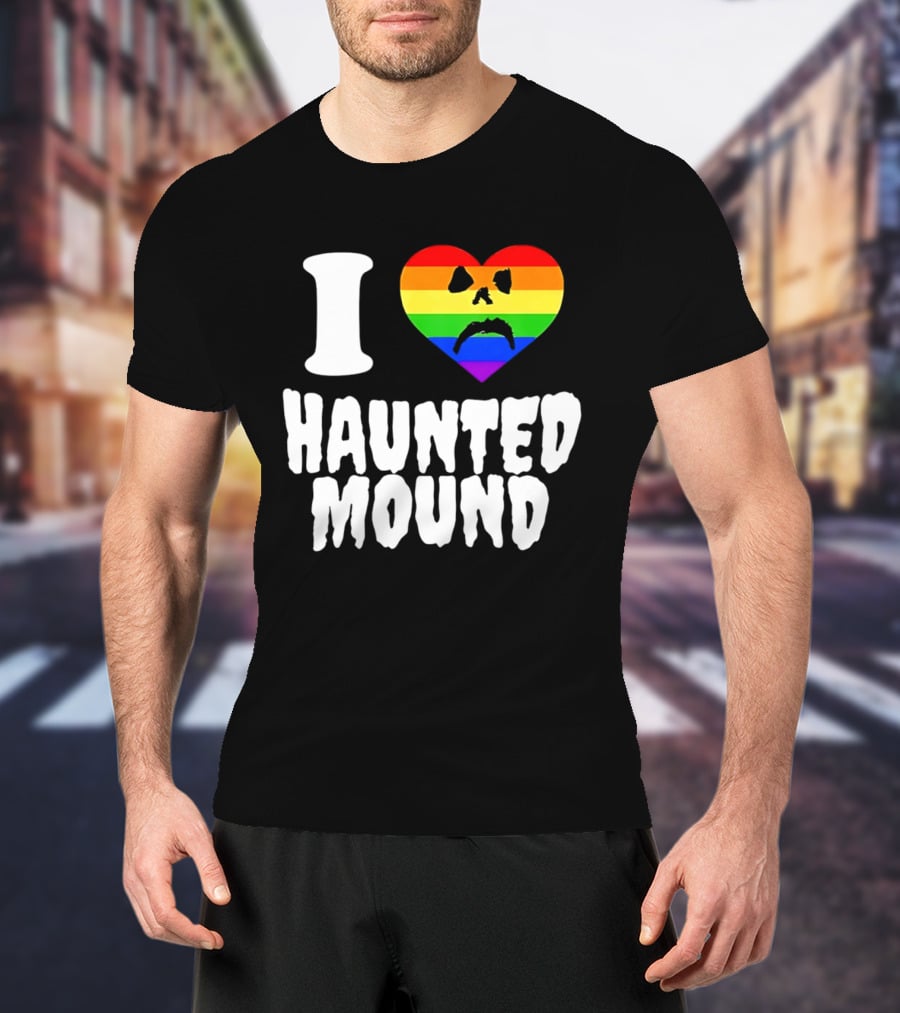 I Love Haunted Mound Rainbow Heart Face T-Shirt
