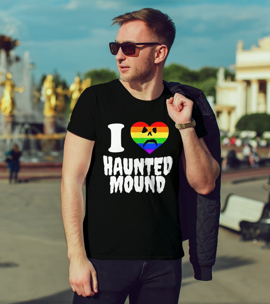 I Love Haunted Mound Rainbow Heart Face T-Shirt