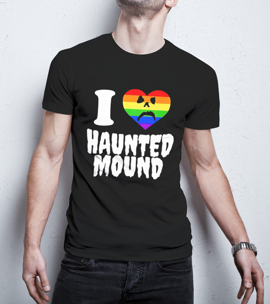 I Love Haunted Mound Rainbow Heart Face T-Shirt