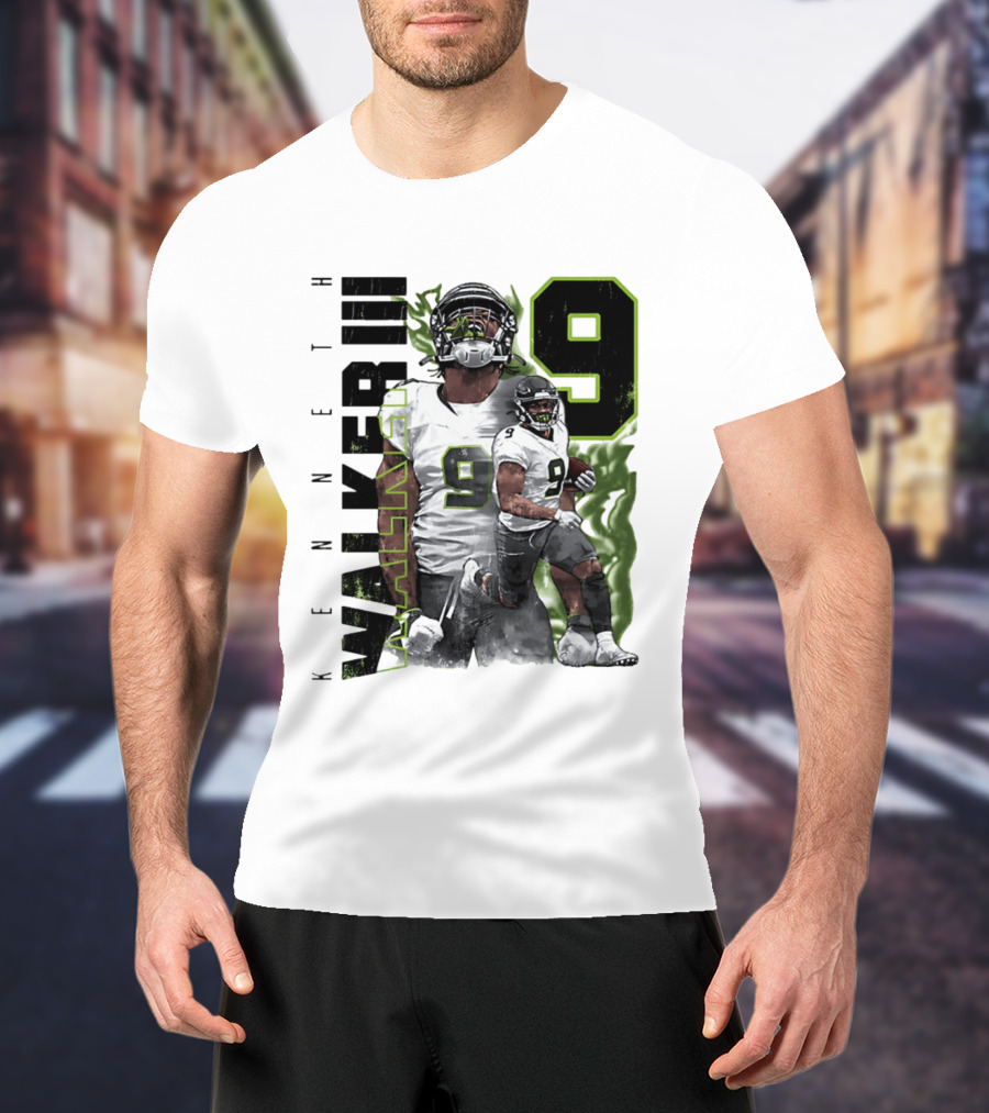 Kenneth Walker III Neon Aura Seattle Seahawks Number 9 T-Shirt
