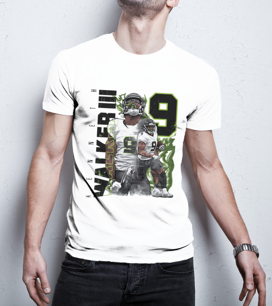 Kenneth Walker III Neon Aura Seattle Seahawks Number 9 T-Shirt