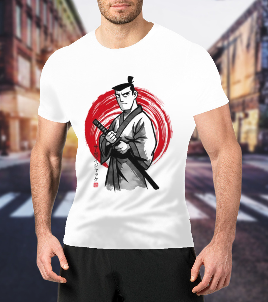 Samurai Jack Sumi E Art Red Circle Japanese Kanji T-Shirt